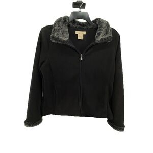Au Lieu Coat Jacket Fur Collar & Sleeves Black Lt Wt Fleece Type XL Women's